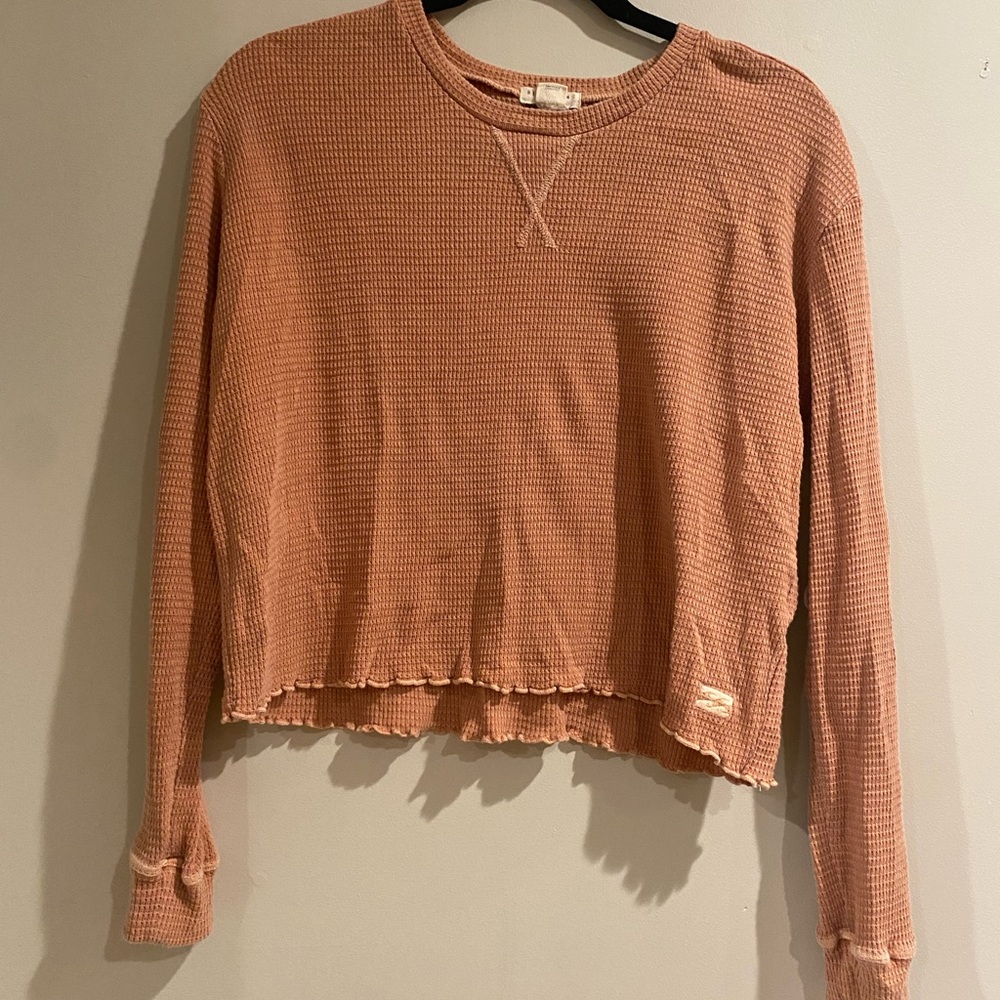 Billabong Women's Waffle Knit Top Cropped Ruffle Hem Size Large